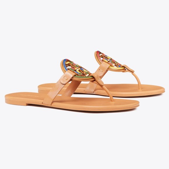 Tory Burch $298 Enamel Miller Soft Sandal Multi Natural Vachetta Tan MAN… - Picture 8 of 13